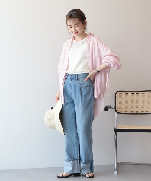 AMERICAN HOLIC(アメリカンホリック)の「ミドルオンスロールアップデニムパンツ(デニムパンツ・レディース・ライトインディゴブルー/ワンウォッシュ・S/L/M)」の4枚目の写真