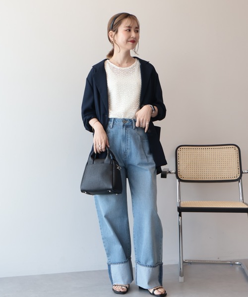 AMERICAN HOLIC(アメリカンホリック)の「ミドルオンスロールアップデニムパンツ(デニムパンツ・レディース・ライトインディゴブルー/ワンウォッシュ・S/L/M)」の6枚目の写真