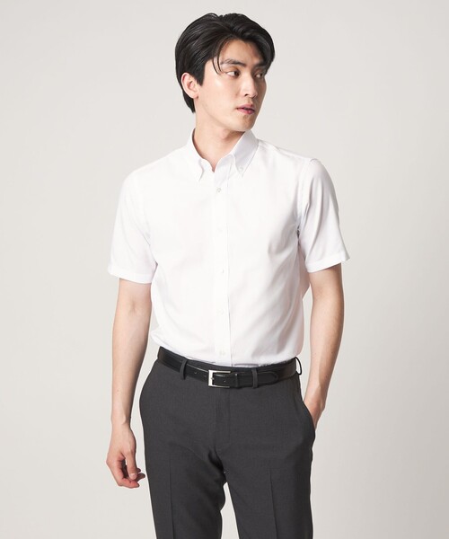 A DAY IN THE LIFE UNITED ARROWS(アデイインザライフユナイテッドアローズ)の「クールマックス クロス ボタンダウン ショートスリーブシャツ-イージーケア-<A DAY IN THE LIFE>(シャツ/ブラウス・メンズ・ホワイト/その他1/その他2/その他3・XL/S/L/M)」の1枚目の写真