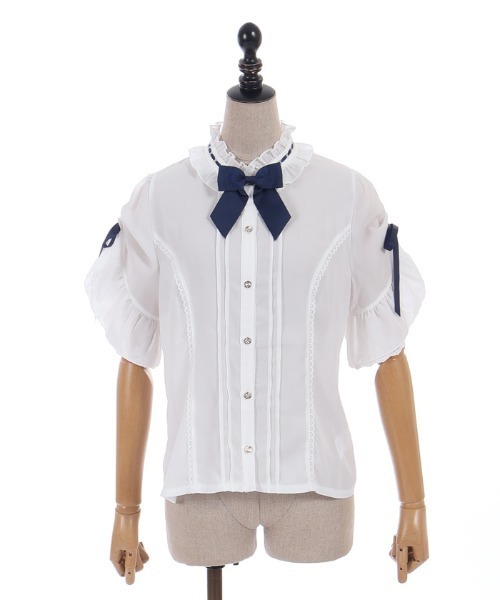 axes femme POETIQUE(アクシーズファムポエティック)の「リボンブローチ付き姫袖風BL(シャツ/ブラウス・レディース・キナリ/ホワイト/ブラック・MEDIUM)」の11枚目の写真