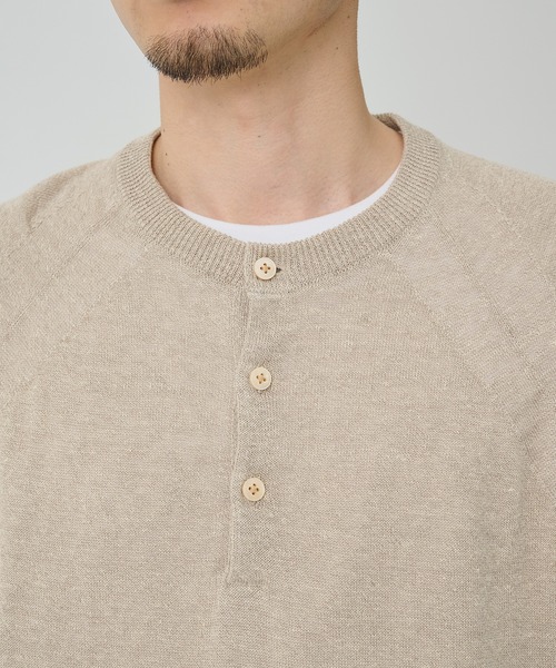 CITY TOKYO(シティトウキョウ)の「【CITY TOKYO/シティートーキョー】Soft linen ヘンリーネック(ニット/セーター・メンズ・ミント/ブラック/ライトベージュ・2/1)」の6枚目の写真