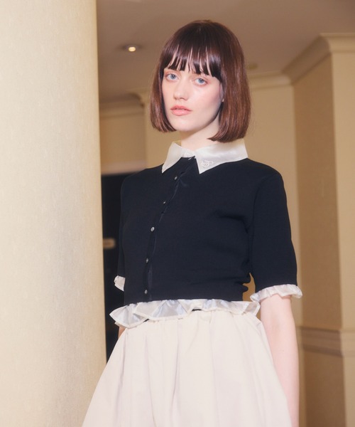 EIMY ISTOIRE(エイミーイストワール)の「SIGN COLLAR CARDIGAN(カーディガン/ボレロ・レディース・ピンク/ブラック/ホワイト・F)」の1枚目の写真