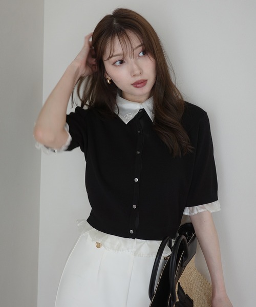EIMY ISTOIRE(エイミーイストワール)の「SIGN COLLAR CARDIGAN(カーディガン/ボレロ・レディース・ピンク/ブラック/ホワイト・F)」の19枚目の写真