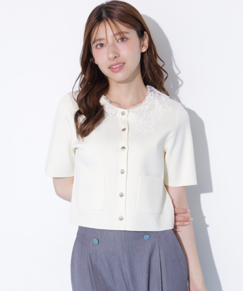 JILL by JILL STUART（ジルバイジルスチュアート）の「【再入荷】レース襟半袖ニットジャケット（ニット/セーター・レディース・ホワイト/ブラウン/ネイビー・FREE）」の15枚目の写真