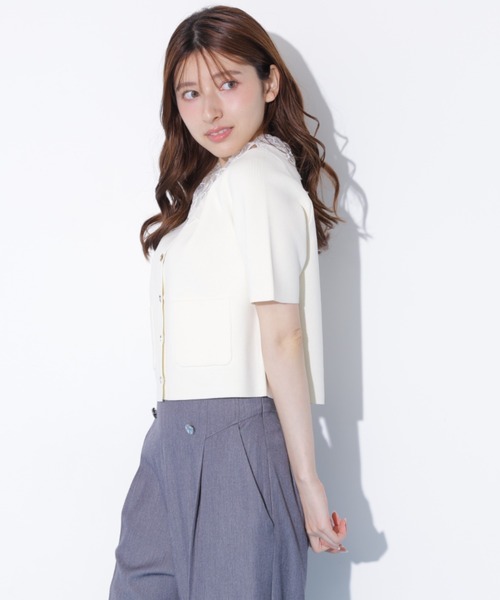JILL by JILL STUART（ジルバイジルスチュアート）の「【再入荷】レース襟半袖ニットジャケット（ニット/セーター・レディース・ホワイト/ブラウン/ネイビー・FREE）」の16枚目の写真