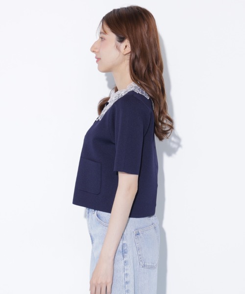 JILL by JILL STUART（ジルバイジルスチュアート）の「【再入荷】レース襟半袖ニットジャケット（ニット/セーター・レディース・ホワイト/ブラウン/ネイビー・FREE）」の11枚目の写真