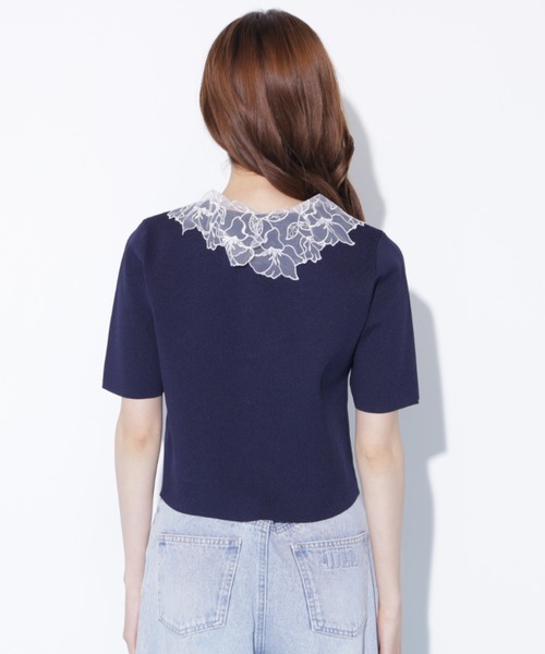 JILL by JILL STUART（ジルバイジルスチュアート）の「【再入荷】レース襟半袖ニットジャケット（ニット/セーター・レディース・ホワイト/ブラウン/ネイビー・FREE）」の12枚目の写真