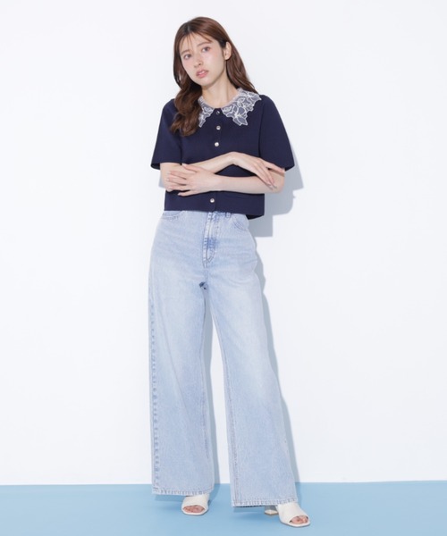 JILL by JILL STUART（ジルバイジルスチュアート）の「【再入荷】レース襟半袖ニットジャケット（ニット/セーター・レディース・ホワイト/ブラウン/ネイビー・FREE）」の7枚目の写真
