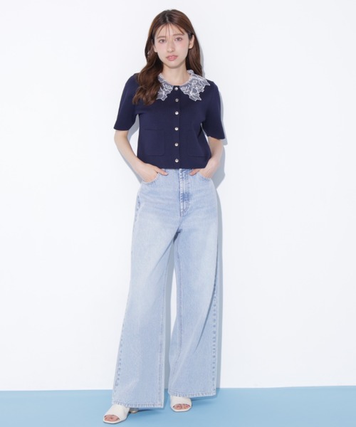 JILL by JILL STUART（ジルバイジルスチュアート）の「【再入荷】レース襟半袖ニットジャケット（ニット/セーター・レディース・ホワイト/ブラウン/ネイビー・FREE）」の8枚目の写真