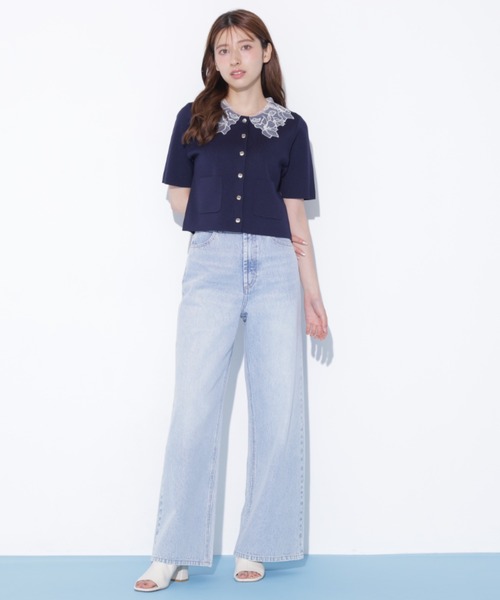 JILL by JILL STUART（ジルバイジルスチュアート）の「【再入荷】レース襟半袖ニットジャケット（ニット/セーター・レディース・ホワイト/ブラウン/ネイビー・FREE）」の9枚目の写真