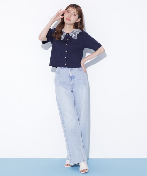JILL by JILL STUART（ジルバイジルスチュアート）の「【再入荷】レース襟半袖ニットジャケット（ニット/セーター・レディース・ホワイト/ブラウン/ネイビー・FREE）」の10枚目の写真