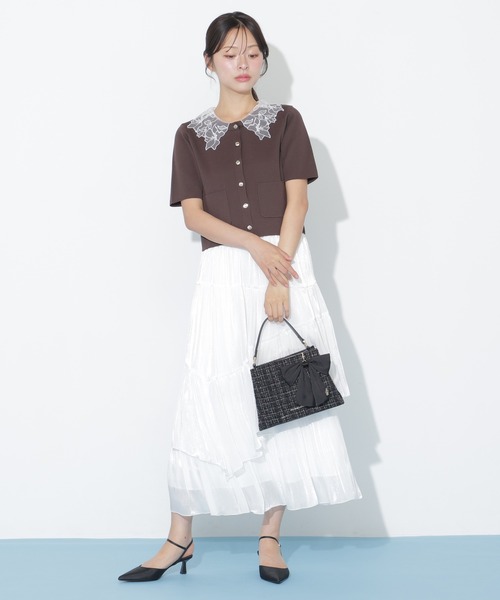 JILL by JILL STUART（ジルバイジルスチュアート）の「【再入荷】レース襟半袖ニットジャケット（ニット/セーター・レディース・ホワイト/ブラウン/ネイビー・FREE）」の20枚目の写真