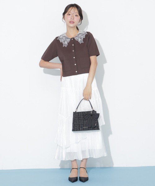 JILL by JILL STUART（ジルバイジルスチュアート）の「【再入荷】レース襟半袖ニットジャケット（ニット/セーター・レディース・ホワイト/ブラウン/ネイビー・FREE）」の22枚目の写真