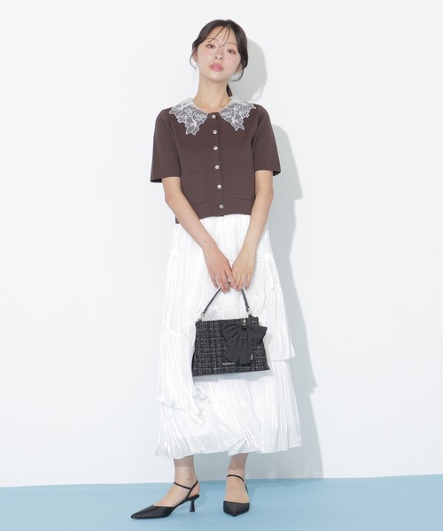 JILL by JILL STUART（ジルバイジルスチュアート）の「【再入荷】レース襟半袖ニットジャケット（ニット/セーター・レディース・ホワイト/ブラウン/ネイビー・FREE）」の21枚目の写真