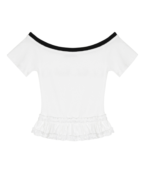 NICK&NICOLE（ニックアンドニコール）の「OFF-SHOULDER FRILL CROP TOP_WHITE（Tシャツ/カットソー・レディース・その他・FREE）」の5枚目の写真