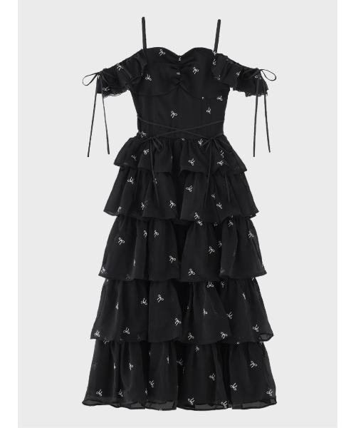 Lame chiffon ribbon slit onepiece(eme11087)（ワンピース）｜M me