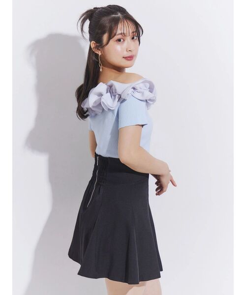 MERCURYDUO(マーキュリーデュオ)の「2WAY異素材ランダムラッフルショートスリーブニット(ニット/セーター・レディース・ベビーピンク/ライトブルー/その他1/ブラウン・FREE)」の8枚目の写真