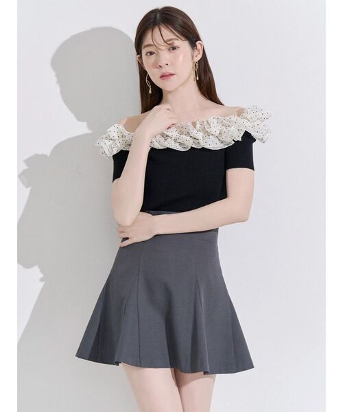 MERCURYDUO(マーキュリーデュオ)の「2WAY異素材ランダムラッフルショートスリーブニット(ニット/セーター・レディース・ベビーピンク/ライトブルー/その他1/ブラウン・FREE)」の12枚目の写真