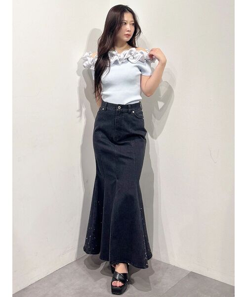 MERCURYDUO(マーキュリーデュオ)の「2WAY異素材ランダムラッフルショートスリーブニット(ニット/セーター・レディース・ベビーピンク/ライトブルー/その他1/ブラウン・FREE)」の22枚目の写真
