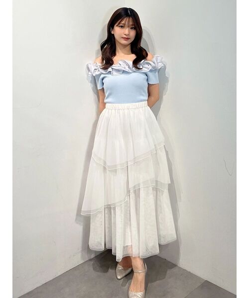 MERCURYDUO(マーキュリーデュオ)の「2WAY異素材ランダムラッフルショートスリーブニット(ニット/セーター・レディース・ベビーピンク/ライトブルー/その他1/ブラウン・FREE)」の15枚目の写真
