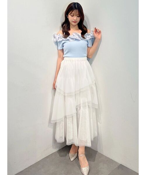 MERCURYDUO(マーキュリーデュオ)の「2WAY異素材ランダムラッフルショートスリーブニット(ニット/セーター・レディース・ベビーピンク/ライトブルー/その他1/ブラウン・FREE)」の16枚目の写真