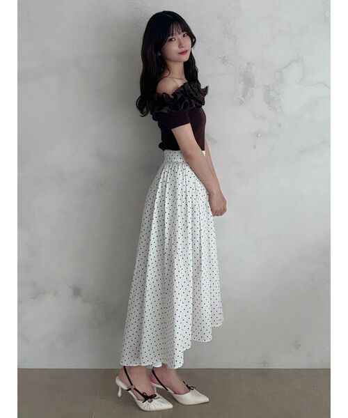 MERCURYDUO(マーキュリーデュオ)の「2WAY異素材ランダムラッフルショートスリーブニット(ニット/セーター・レディース・ベビーピンク/ライトブルー/その他1/ブラウン・FREE)」の18枚目の写真