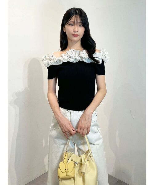 MERCURYDUO(マーキュリーデュオ)の「2WAY異素材ランダムラッフルショートスリーブニット(ニット/セーター・レディース・ベビーピンク/ライトブルー/その他1/ブラウン・FREE)」の21枚目の写真
