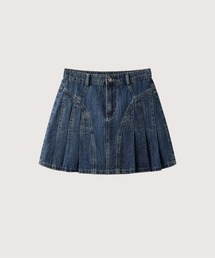 Classic Pleats Denim Skirt