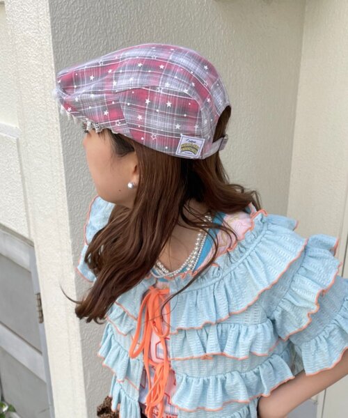 HELLO.SANFRANCISCO(ハローサンフランシスコ)の「【HELLO.SANFRANCISCO】スターチェックレース付きハンチング(ハンチング/ベレー帽・レディース・ブラック/ピンク/ブルー・ONE SIZE)」の10枚目の写真