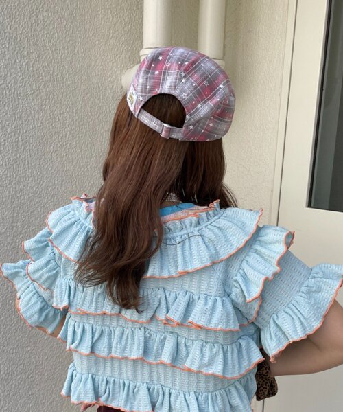 HELLO.SANFRANCISCO(ハローサンフランシスコ)の「【HELLO.SANFRANCISCO】スターチェックレース付きハンチング(ハンチング/ベレー帽・レディース・ブラック/ピンク/ブルー・ONE SIZE)」の11枚目の写真
