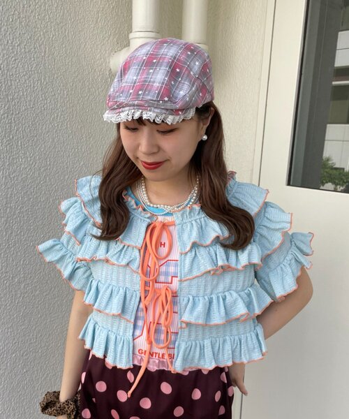HELLO.SANFRANCISCO(ハローサンフランシスコ)の「【HELLO.SANFRANCISCO】スターチェックレース付きハンチング(ハンチング/ベレー帽・レディース・ブラック/ピンク/ブルー・ONE SIZE)」の12枚目の写真