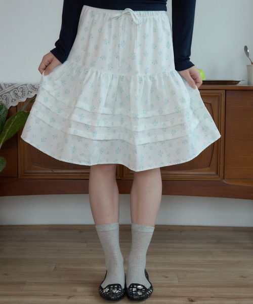 セール】フラワーティアードミディ丈SK/Floral Tiered Midi Skirt