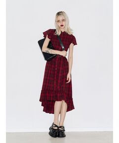 SNSで話題】ビッグカラーフレアミニワンピース チェック柄 夏服