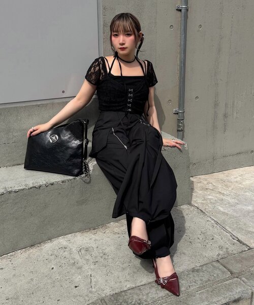 Mavie..7(メヴィセットゥ)の「【Mavie..7】インナーSET異素材カーディガン(シャツ/ブラウス・レディース・オフホワイト/ブラック・FREE)」の1枚目の写真