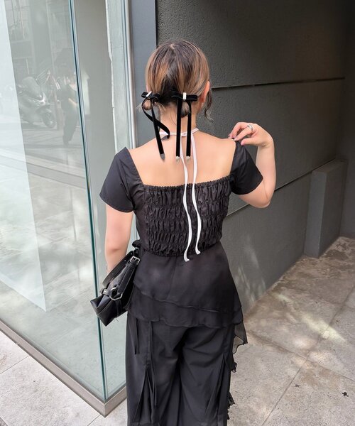 Mavie..7(メヴィセットゥ)の「【Mavie..7】インナーSET異素材カーディガン(シャツ/ブラウス・レディース・オフホワイト/ブラック・FREE)」の7枚目の写真