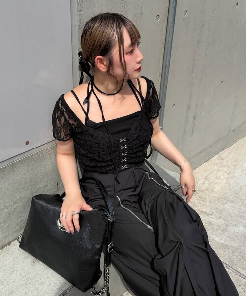 Mavie..7(メヴィセットゥ)の「【Mavie..7】インナーSET異素材カーディガン(シャツ/ブラウス・レディース・オフホワイト/ブラック・FREE)」の11枚目の写真