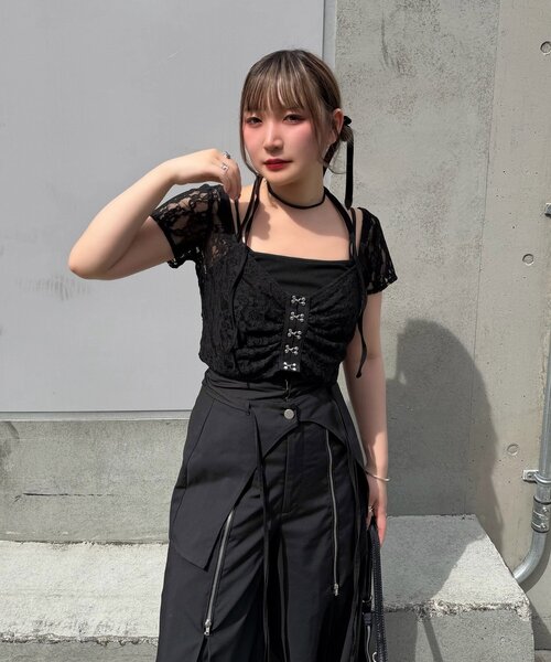 Mavie..7(メヴィセットゥ)の「【Mavie..7】インナーSET異素材カーディガン(シャツ/ブラウス・レディース・オフホワイト/ブラック・FREE)」の13枚目の写真