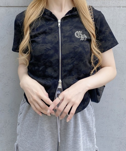 INGNI（イング）の「ムラ染めダブルジップフード付きリブトップス（Tシャツ/カットソー・レディース・ブラック/オフホワイト/ブラウン・M）」の16枚目の写真