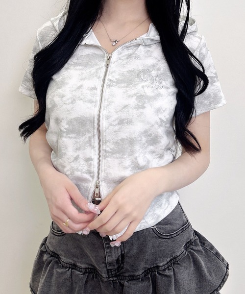 INGNI（イング）の「ムラ染めダブルジップフード付きリブトップス（Tシャツ/カットソー・レディース・ブラック/オフホワイト/ブラウン・M）」の11枚目の写真