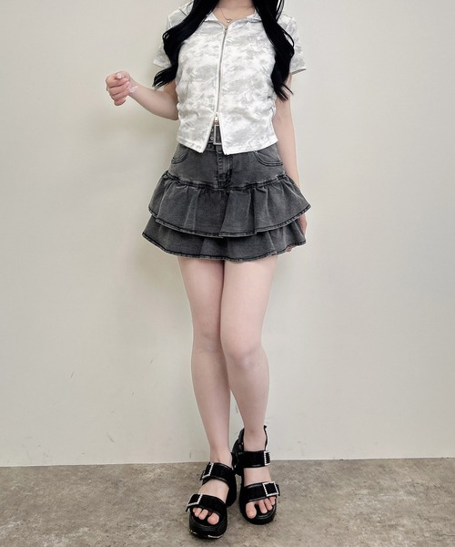 INGNI（イング）の「ムラ染めダブルジップフード付きリブトップス（Tシャツ/カットソー・レディース・ブラック/オフホワイト/ブラウン・M）」の14枚目の写真