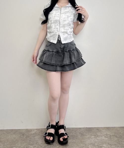 INGNI（イング）の「ムラ染めダブルジップフード付きリブトップス（Tシャツ/カットソー・レディース・ブラック/オフホワイト/ブラウン・M）」の15枚目の写真