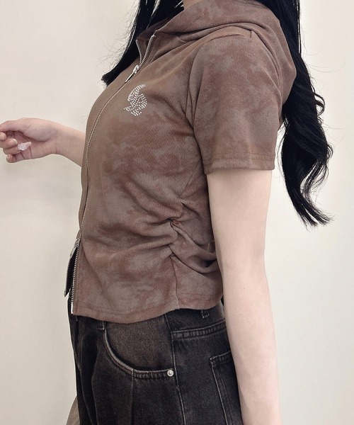 INGNI（イング）の「ムラ染めダブルジップフード付きリブトップス（Tシャツ/カットソー・レディース・ブラック/オフホワイト/ブラウン・M）」の6枚目の写真