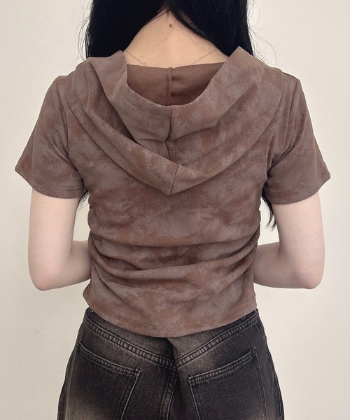 INGNI（イング）の「ムラ染めダブルジップフード付きリブトップス（Tシャツ/カットソー・レディース・ブラック/オフホワイト/ブラウン・M）」の7枚目の写真