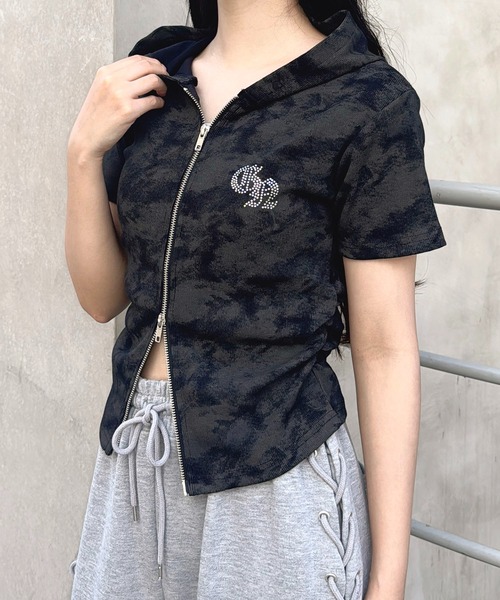 INGNI（イング）の「ムラ染めダブルジップフード付きリブトップス（Tシャツ/カットソー・レディース・ブラック/オフホワイト/ブラウン・M）」の22枚目の写真