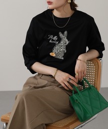BRODIAEA ラビットモチーフプリント7分袖Tシャツ