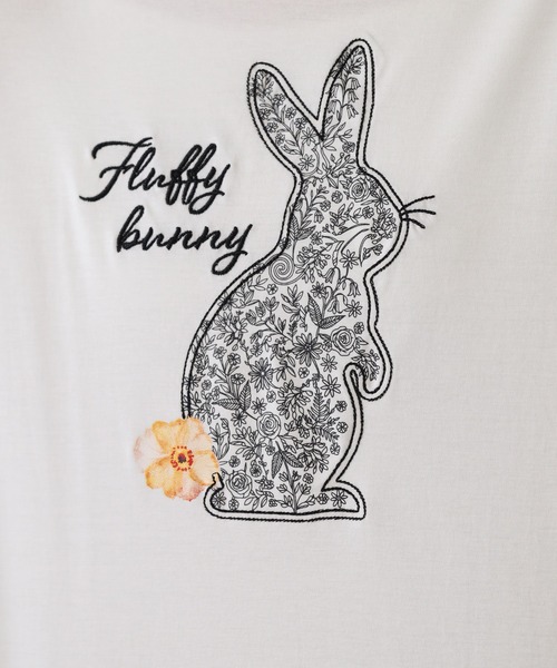BRODIAEA(ブローディア)の「BRODIAEA ラビットモチーフプリント7分袖Tシャツ(Tシャツ/カットソー・レディース・ダークグリーン/ブラック/オフホワイト・40)」の9枚目の写真