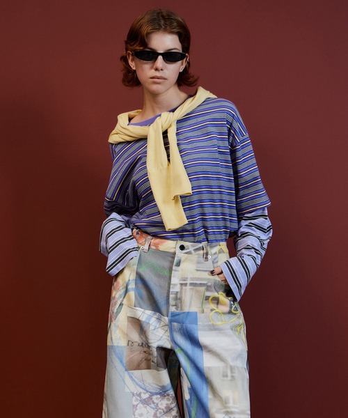 MAISON SPECIAL(メゾンスペシャル)の「Double Border T-Shirt/ダブルボーダーTシャツ(Tシャツ/カットソー・レディース・パープル/ピンク/ブラウン/グリーン・FREE)」の1枚目の写真