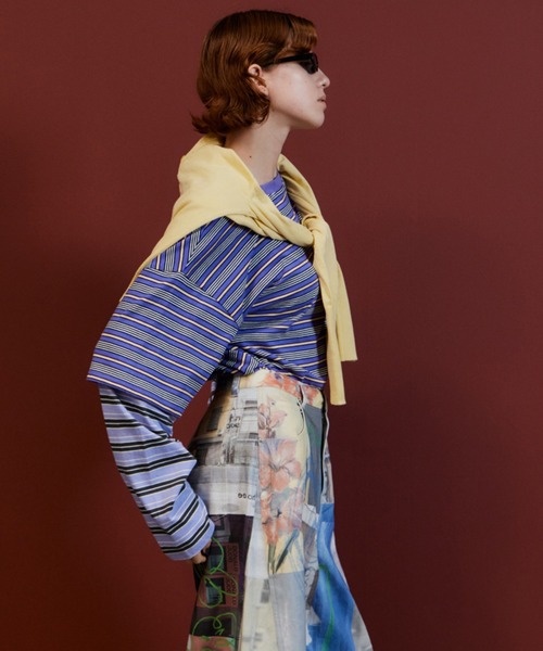 MAISON SPECIAL(メゾンスペシャル)の「Double Border T-Shirt/ダブルボーダーTシャツ(Tシャツ/カットソー・レディース・パープル/ピンク/ブラウン/グリーン・FREE)」の15枚目の写真