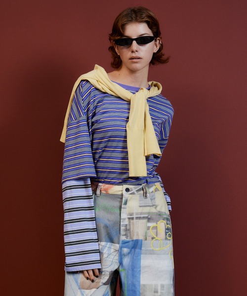 MAISON SPECIAL(メゾンスペシャル)の「Double Border T-Shirt/ダブルボーダーTシャツ(Tシャツ/カットソー・レディース・パープル/ピンク/ブラウン/グリーン・FREE)」の16枚目の写真