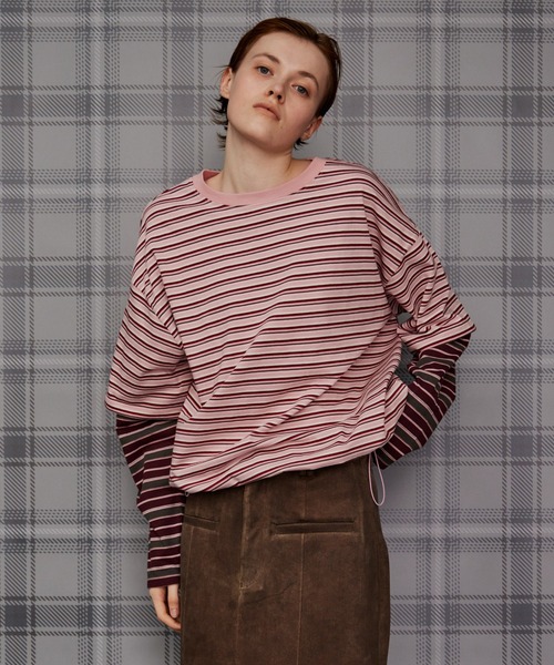 MAISON SPECIAL(メゾンスペシャル)の「Double Border T-Shirt/ダブルボーダーTシャツ(Tシャツ/カットソー・レディース・パープル/ピンク/ブラウン/グリーン・FREE)」の20枚目の写真